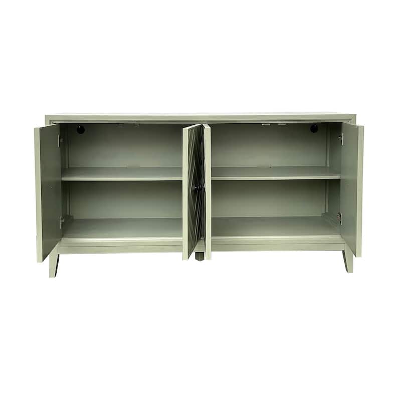 70 in. Green Solid Wood 4 Door Media Credenza_Sideboard