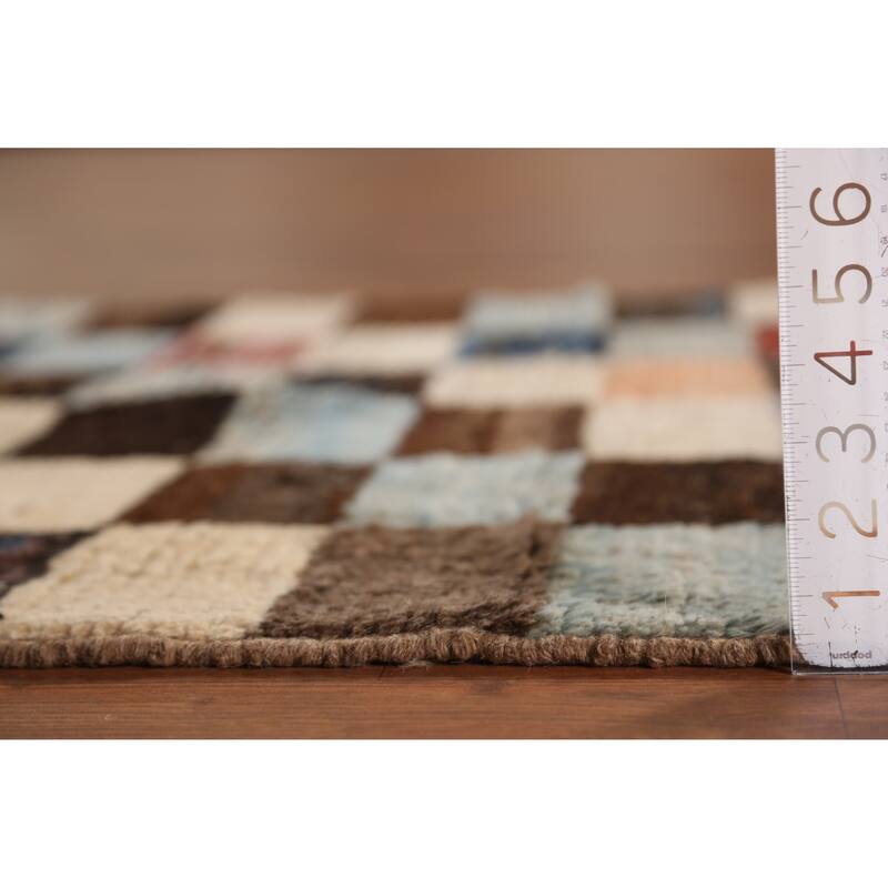 Checkered Moroccan Oriental Runner Rug Hand-Knotted Wool Carpet - 3'2" x 9'8"