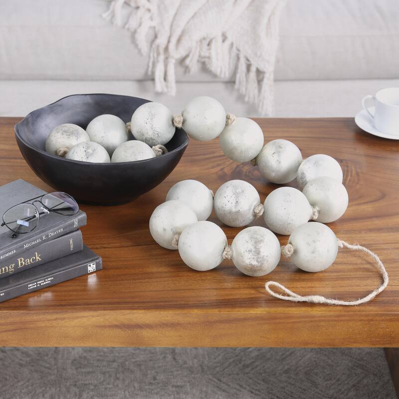 Silver Glass Handmade Round Extra Long Frosted Orb Beaded Garland with Tassel with Knotted Jute Rope - Silver