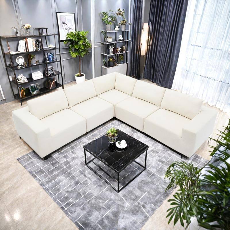 116"x116" Terrycloth Modular Sectional Sofa with 5-Piece L-Shaped Set, No Assembly