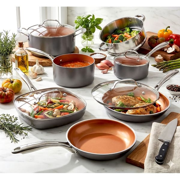 Gotham Steel 12 Piece Pots and Pans Nonstick Set Ceramic Cookware Kitchen Set