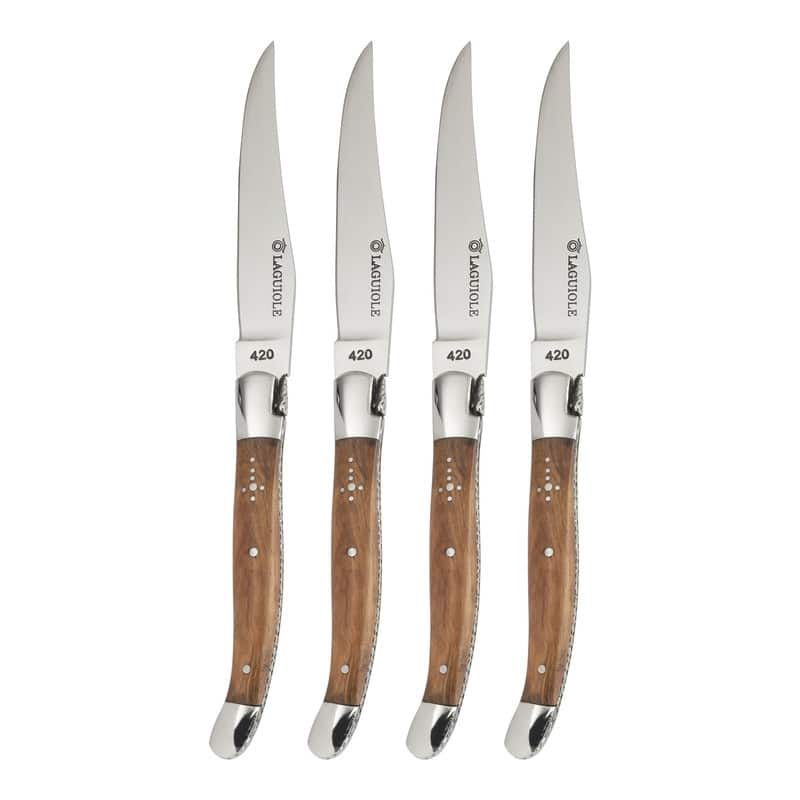 AU NAIN Laguiole Steak Knives with Olive Wood Handles, Set of 4