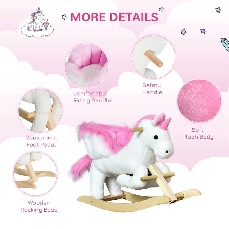 Cotton Candy Pink Plush Unicorn Ride-On Toy with Singing Lullaby - 25.5" L x 12.5" W x 21.75" H