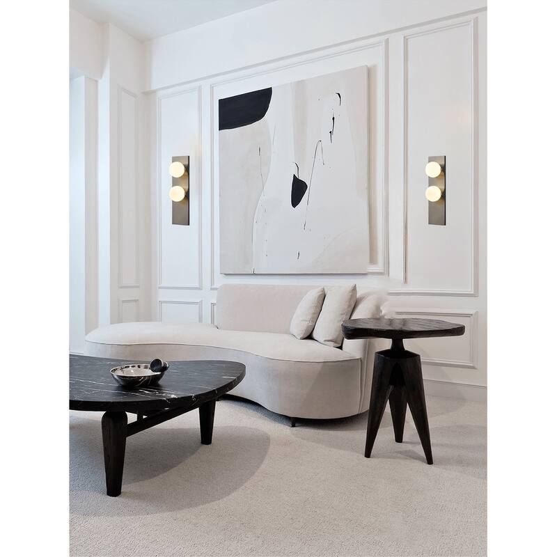 2-Light Black Wall Sconce With White Glass Shades