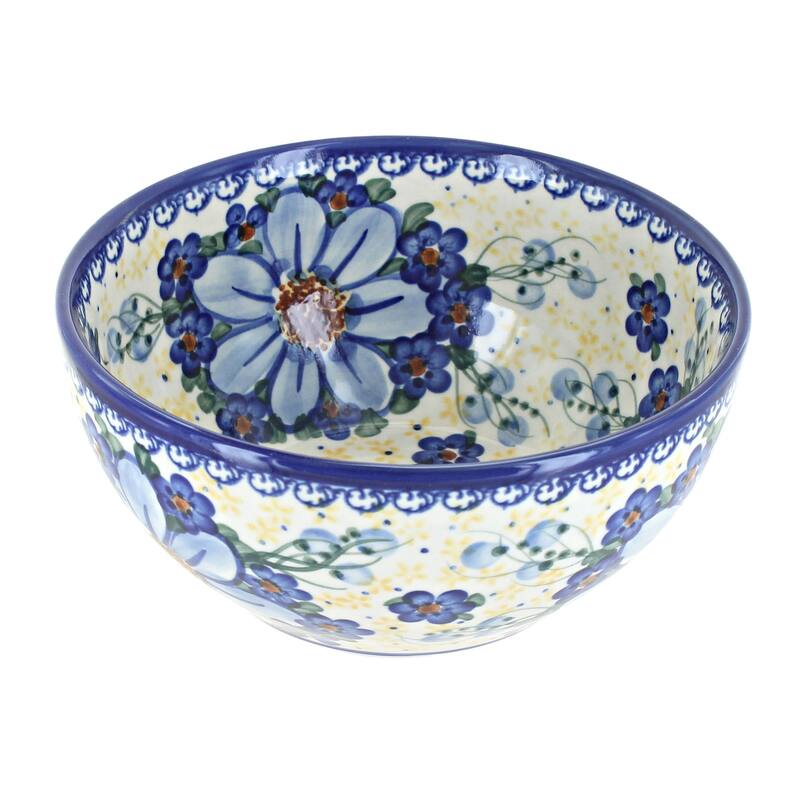 Blue Rose Polish Pottery Vena Cereal Bowl - Daisy Surprise
