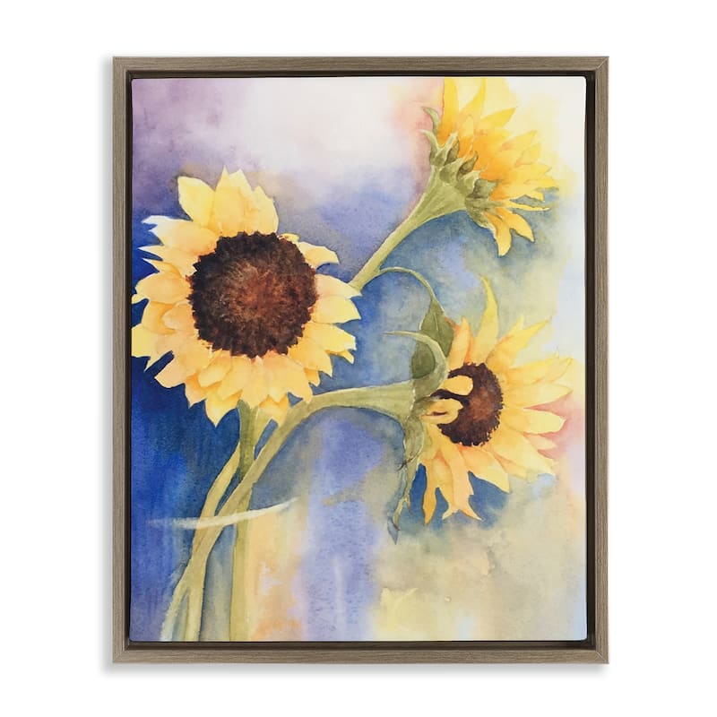 Stupell Sunflower Trio in Vase Framed Floater Canvas Wall Art Design By Stephanie Fielden - 17 x 21 - Brown