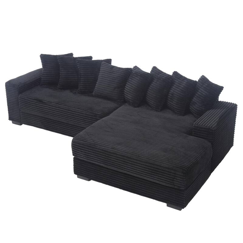 L Shaped Sectional Sleeper Sofa Corduroy Corner Sofa with Chaise Lounge and 8 Throw Pillows, Oversized Modular Daybed