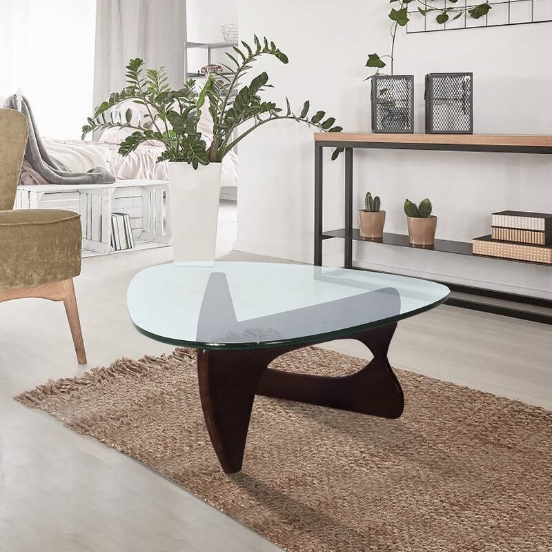 50"L Triangle coffee table Wood Base for living room