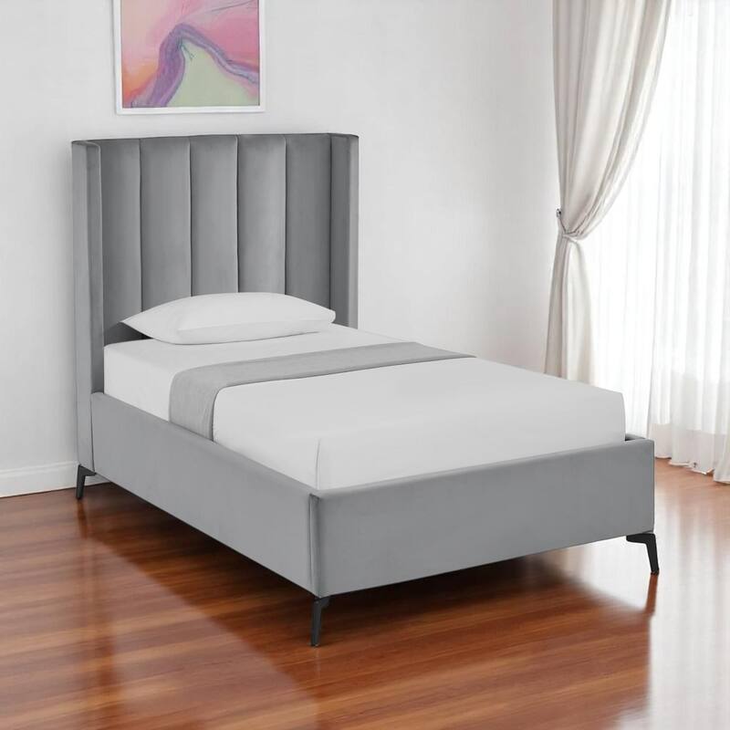HomeRoots Green Velvet Upholstered Full Bed Frame - Full - Gray
