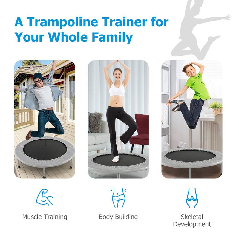 Gymax 38'' Folding Mini Trampoline Fitness Rebounder w/ Safety Pad