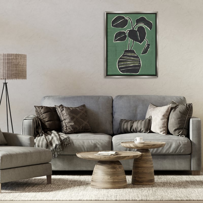 Stupell Green Hued House Plant Framed Floater Canvas Wall Art Design By June Erica Vess