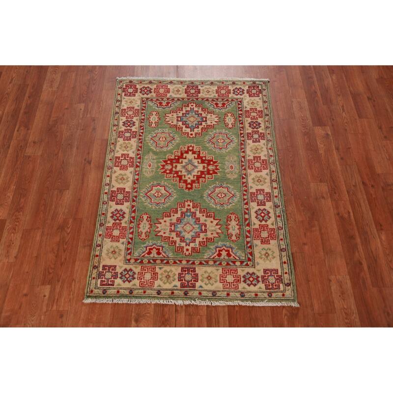 Green Kazak Traditional Acent Rug Handmade Wool Carpet - 2'9"x 4'0"