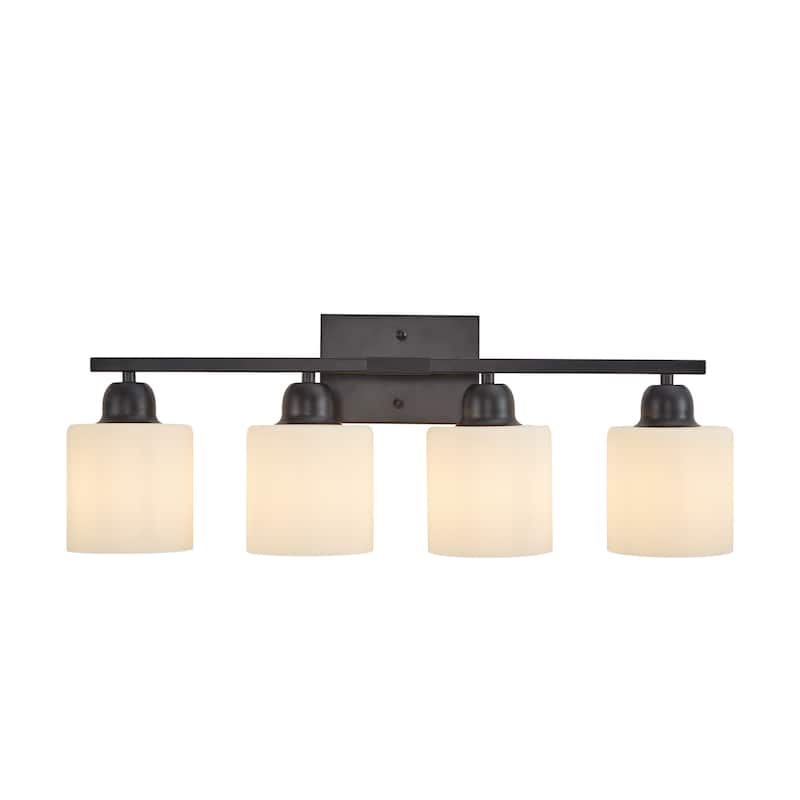 4-Light Black Bathroom Vanity - Milky Frosted Glass - E26 Socket