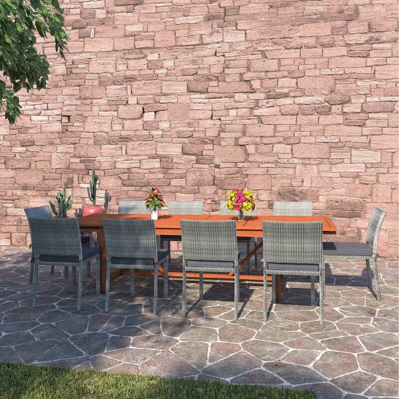 Amazonia Valerie 11pc FSC Certified Wood Outdoor Patio Dining Set - 11 Piece - Dark Wood Finish