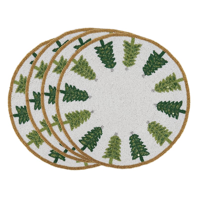 Beaded Placemats With Christmas Trees Design (Set of 4)