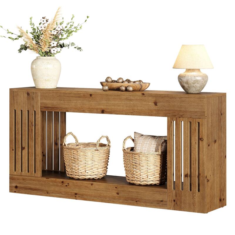 63-Inch Sofa Table, Solid Wood Farmhouse Sofa Console Behind Couch