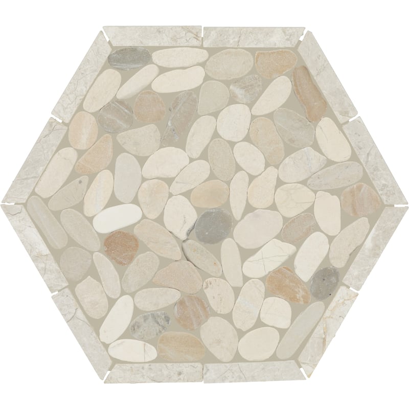 Daltile Pebble Oasis Natural Stone Framed Hexagon Pebble Mosaic 11" x 10" (11 PC per Carton) (10.88 SQFT per Carton) - Seashell