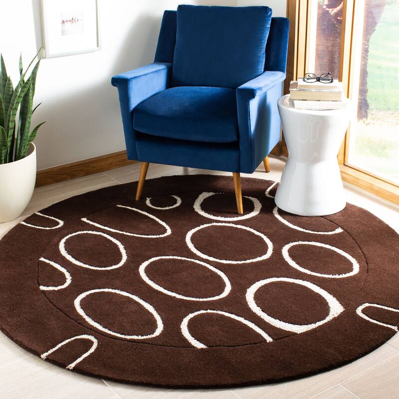 SAFAVIEH Handmade Soho Magen N.Z. Wool Rug - 6' Round - Brown/Ivory