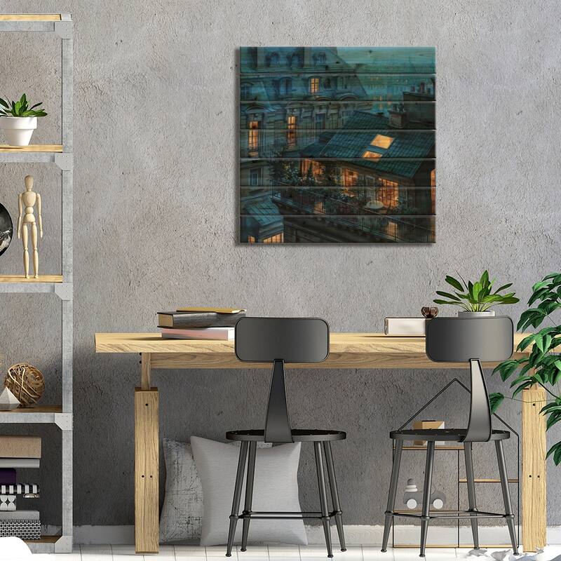 Rooftop Hideout Print On Wood by Evgeny Lushpin - Multi-Color