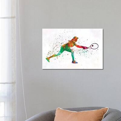 iCanvas "Woman Tennis Player 02 In Watercolor" by Paul Rommer Canvas Print