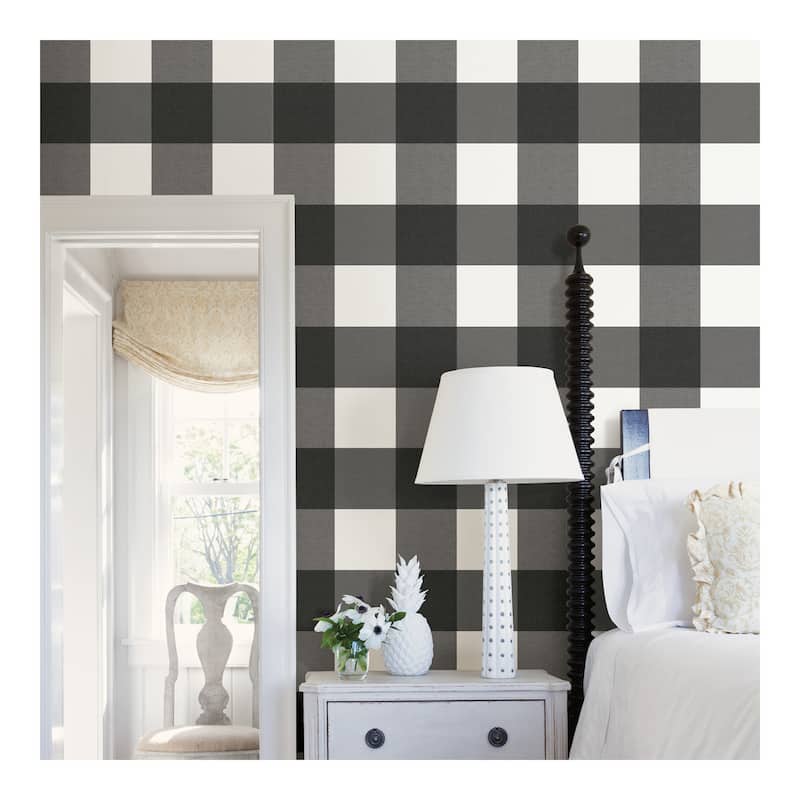 NuWallpaper Charcoal Farmhouse Plaid Peel & Stick Wallpaper - 216in x 20.5in x 0.025in