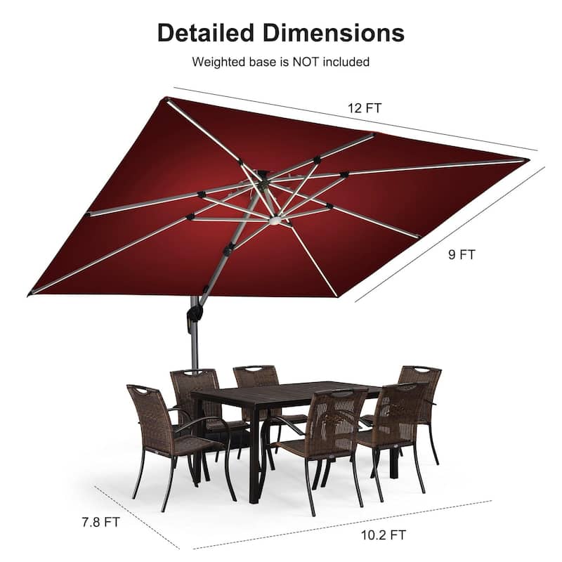 PURPLE LEAF 9 x 12 ft Double Top LED Rectangle Patio Cantilever Umbrella