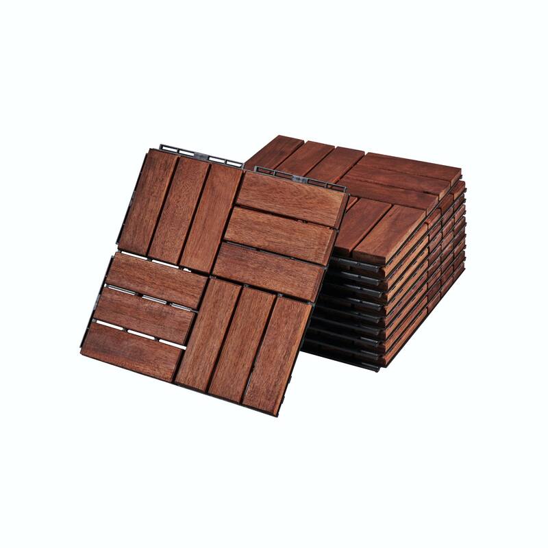 12" x 12" Square Acacia Hardwood Outdoor Flooring for Patio, Balcony, Poolside