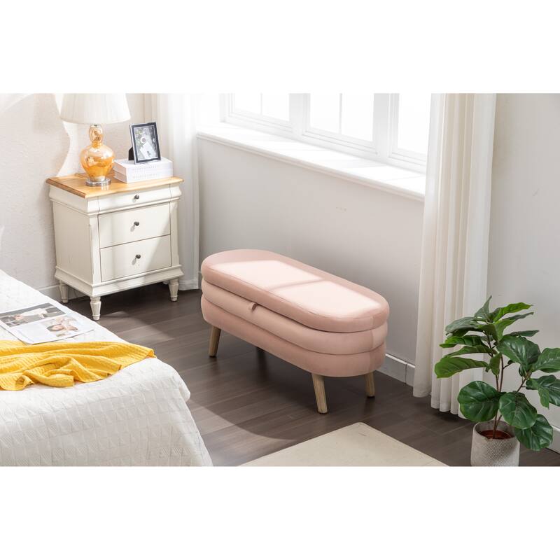Upholstered Storage Bench with Wooden Legs