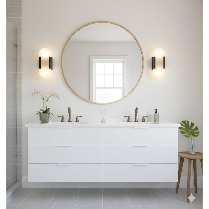 Traditional 2-Light Satin Black LED Alabaster Wall Sconce