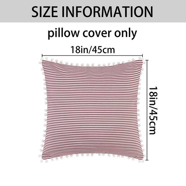 1 Pair Striped Pillow Cover with Pom Pom Fringe for Home Cushion Case