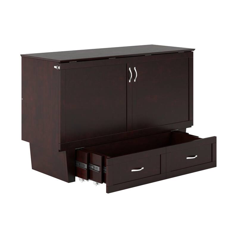 Monroe Queen Murphy Bed Chest with 6" Mattress, Storage Drawer & Built-In Charger in Espresso