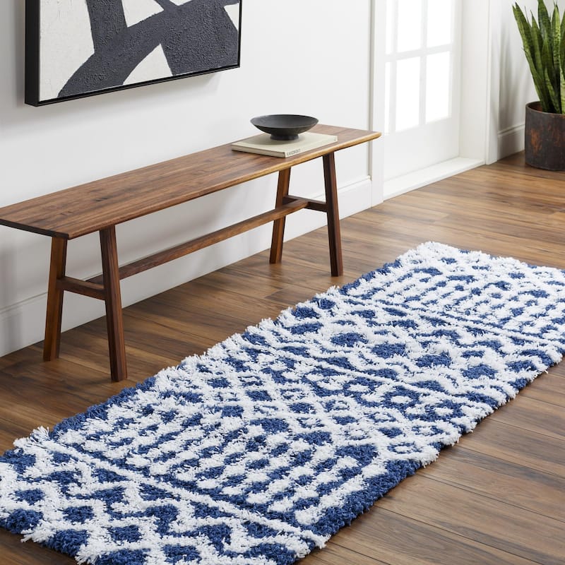 Livabliss Urban Shag Bohemian Tribal Area Rug - 2' 7" x 7' 3" - Deep Blue