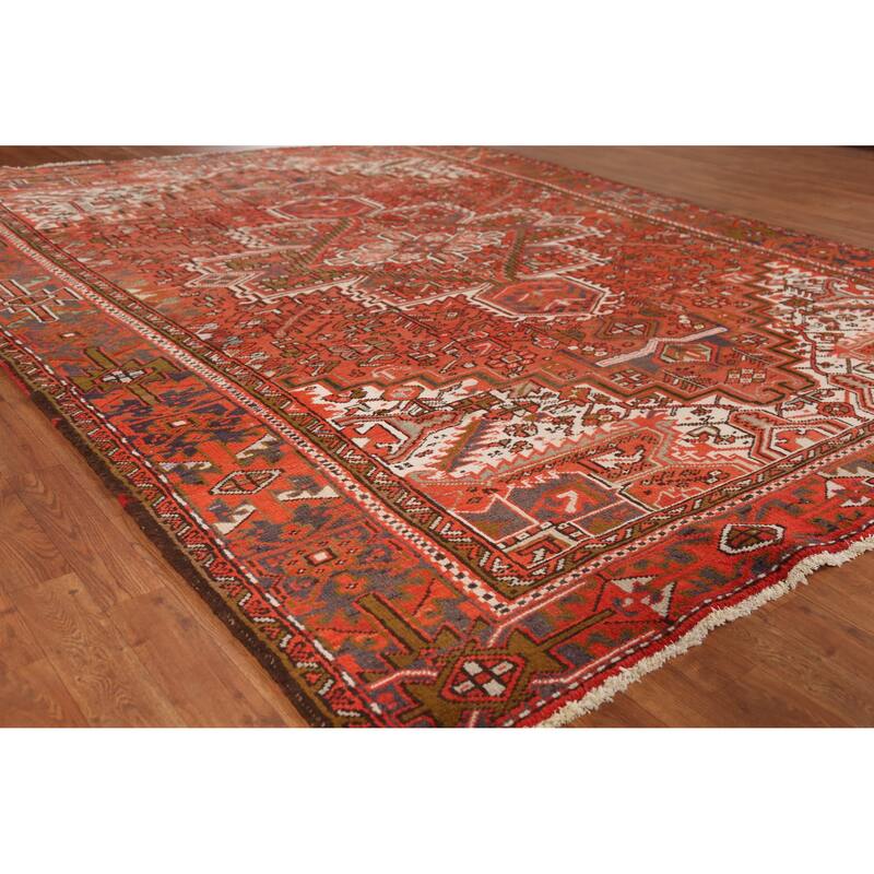 Hand Knotted Oriental 100% Wool Carpet Traditional Medallion Oranges & Rust Heriz Area Rug - 10' 1'' X 7' 9''