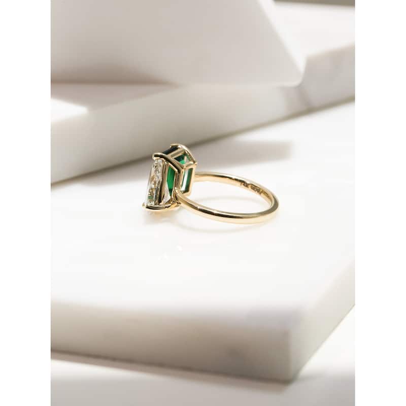 Kobelli Deep Green Emerald & White Lab Grown Diamond Certified 14k Solid Gold 2 Stone Toi et Moi Empress Ring (EF/VS)