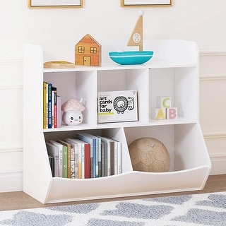 UTEX Children Toy Box with Front Book Storage Area White Kids Toy Storage Bench 