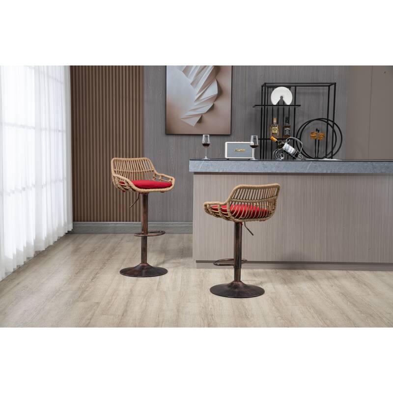 Swivel Bar Stools Set of 2, Adjustable Counter Height Rattan Bar Chairs with Footrest for Kitchen, Dining Room