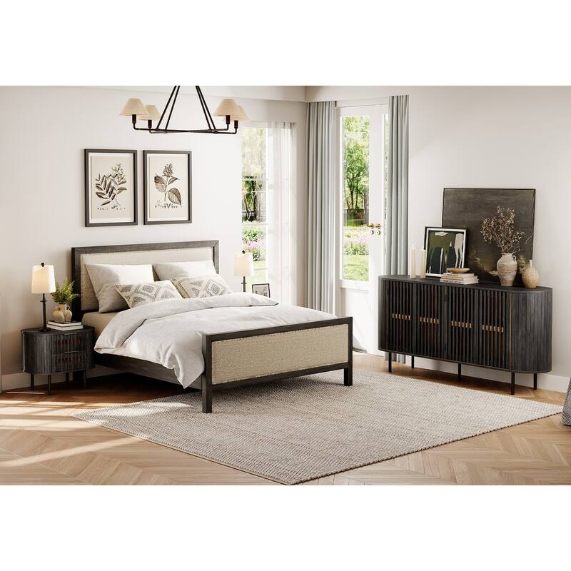 WAMPAT 3 Piece Fluted Buffet Cabinet and Nightstand