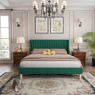 Green Stripe Platform Wingback Bed with Edge Wrapping Wing - Bed Bath ...