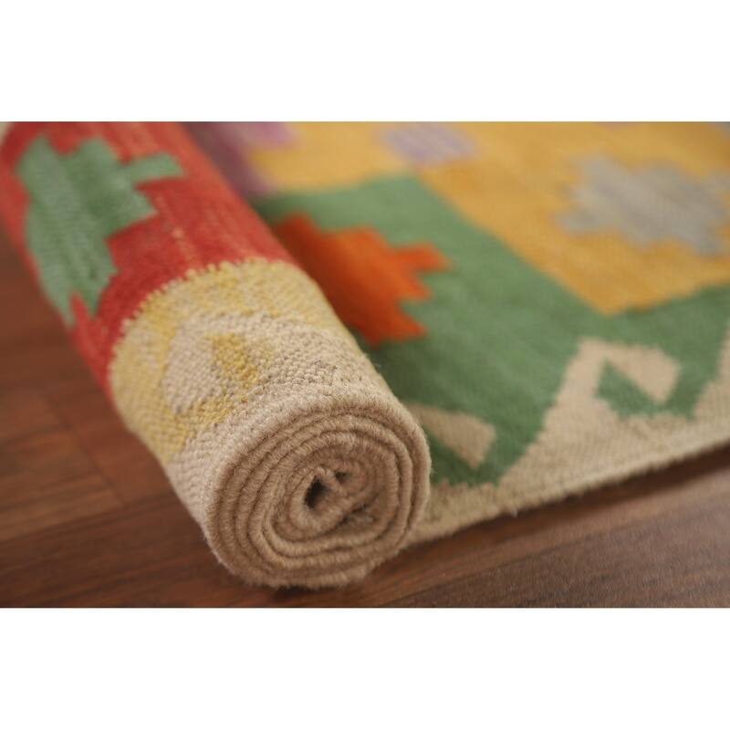 Hand Woven Oriental 100% Wool Carpet Southwestern Geometric Multi-Colored Kilim Area Rug - 6' 8'' X 4' 10''
