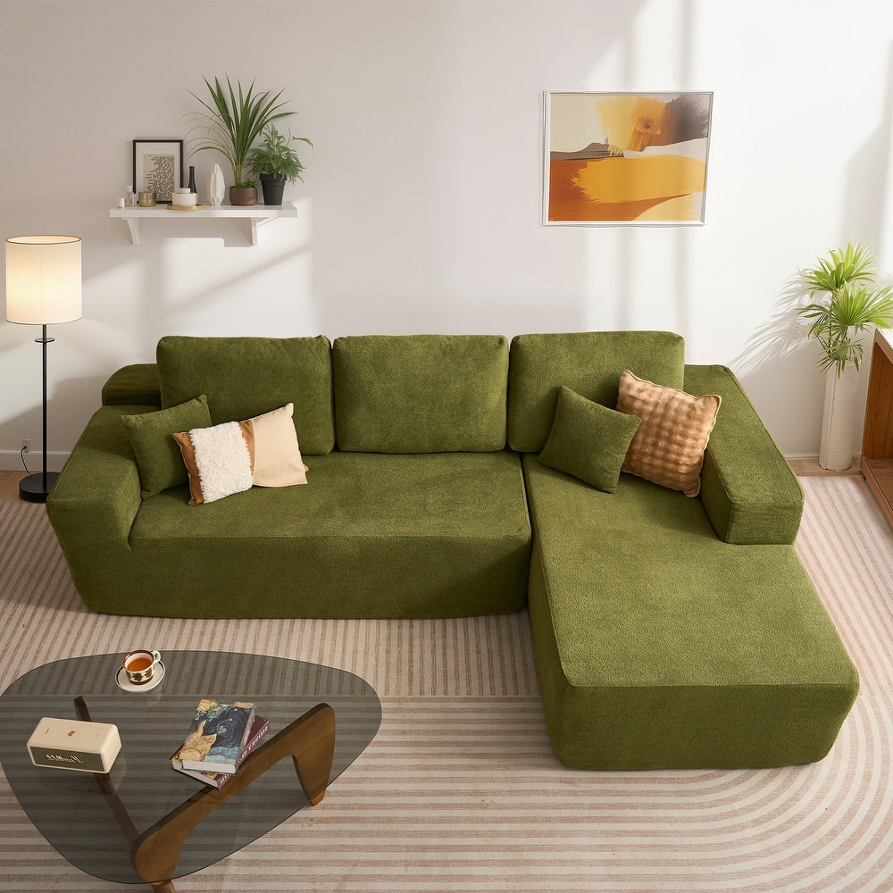 HOOOWOOO Modern Upholstery Chaise Sofa with Pillows for Living Room