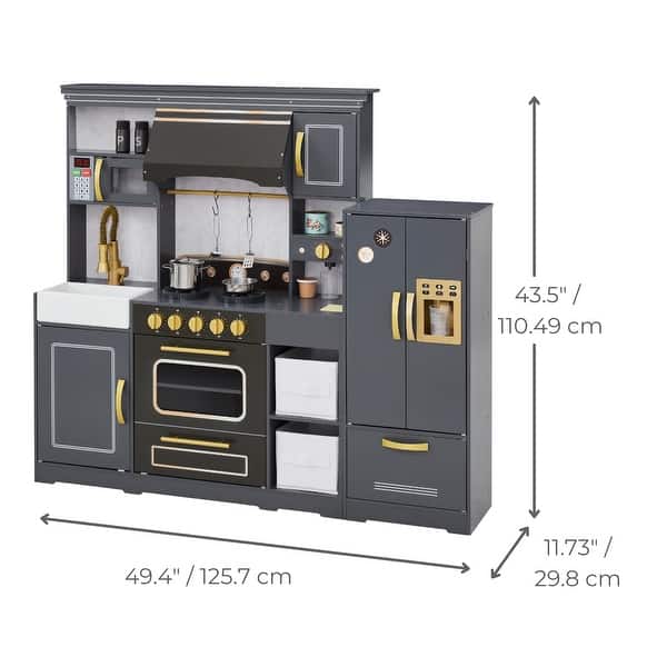 Teamson Kids Wooden Play Kitchen Set Pretend Play Toy with Full Set Accessories for Toddlers and Children, Age 3-5