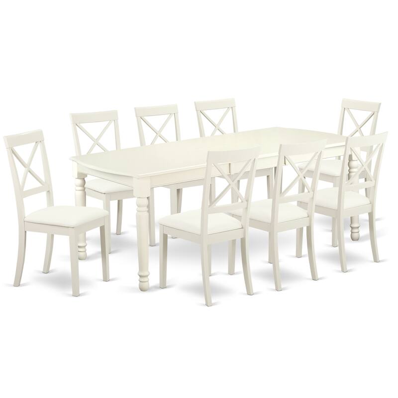 East West Furniture 9 Piece Dining Set- a Dining Table and 8 Faux Leather Upholstered Kitchen Chairs, 42x78 Inch, Linen White