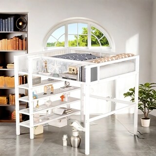 Creative Structure Full Size Metal Loft Bed, 4-Tier Open Shelves