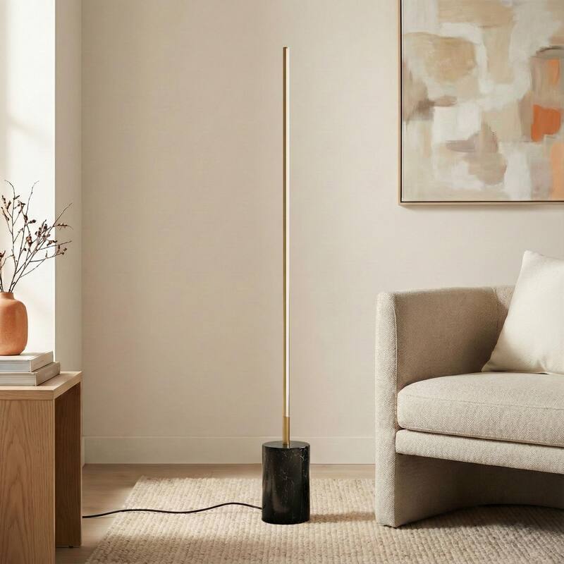 Totsa Sleek Gold LED Floor Lamp with Faux Marble Base