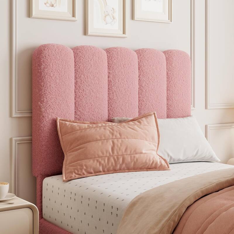 Twin Upholstered Platform Bed Frame with Wave Headboard, Wood Slats, No Box Spring Needed, for Kids or Teens