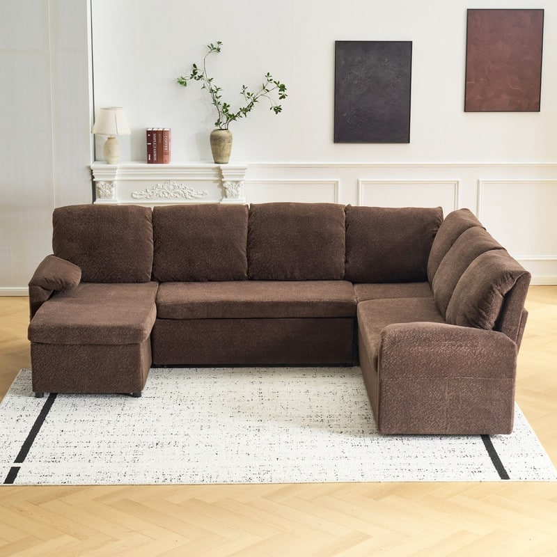 Upholstered Velvet U-Shaped Sectional Sleeper Sofa Corner Sectional Sofa Bed