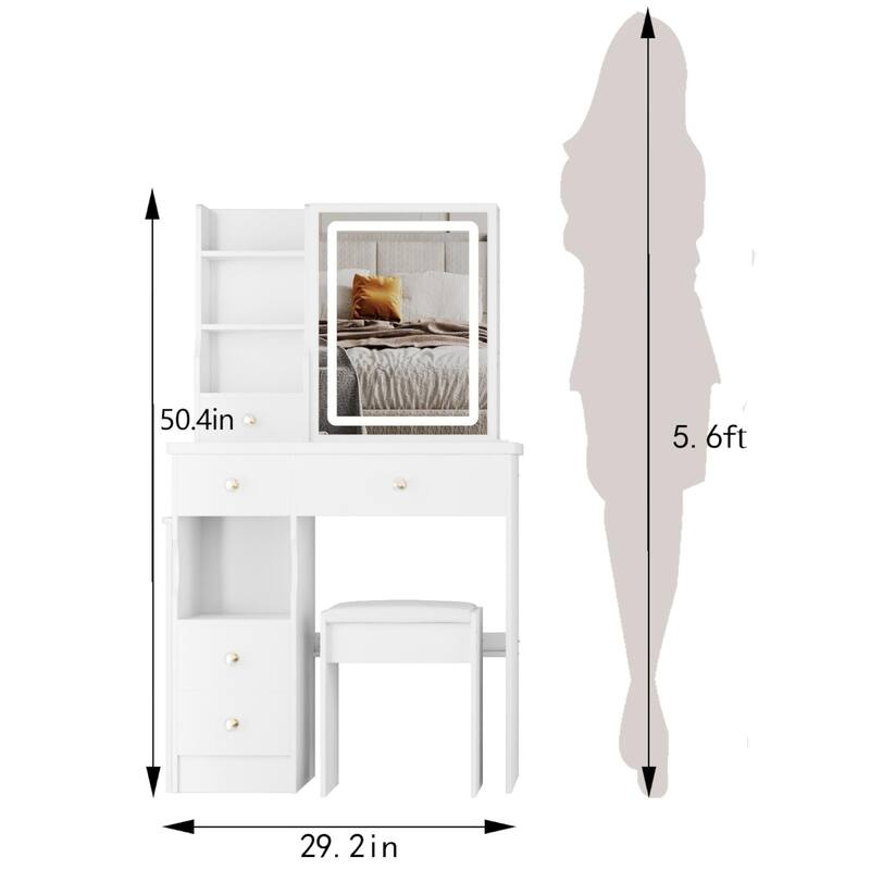 KISRAIS Fashion Vanity Desk with Mirror and Lights, 3 Color Lighting Brightness Adjustable