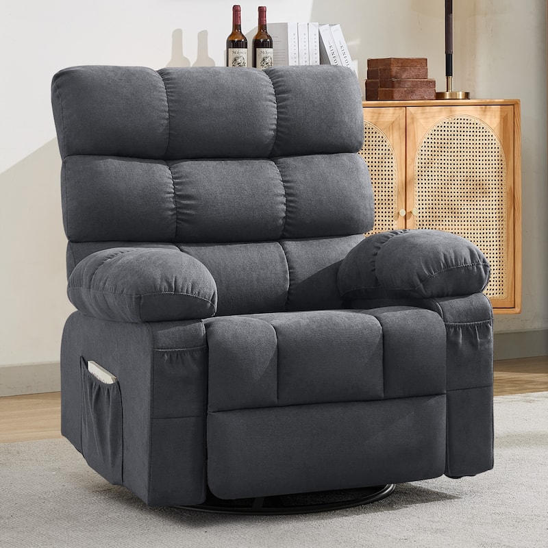 Swivel Rocker Recliner Chair 360° Manual with Side Pockets for Adults