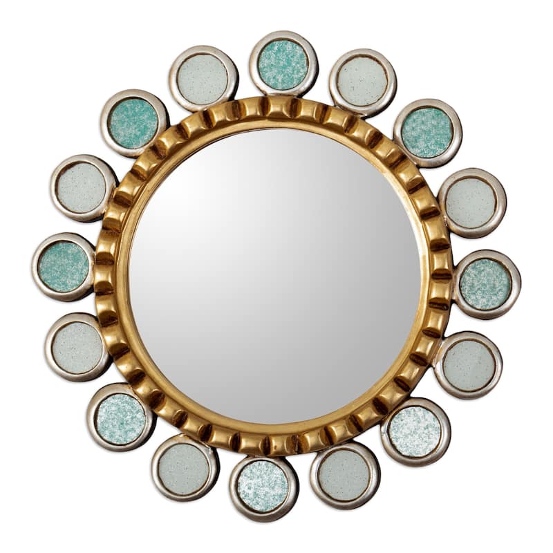 Novica Handmade Turquoise Planets Wood And Bronze Wall Mirror
