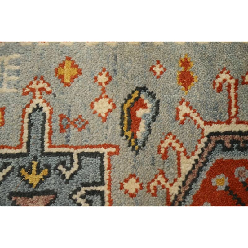Hand Knotted Oriental 100% Wool Carpet Traditional Geometric Navy Blue & Blues Kazak Runner Rug - 10' 3'' X 2' 6''